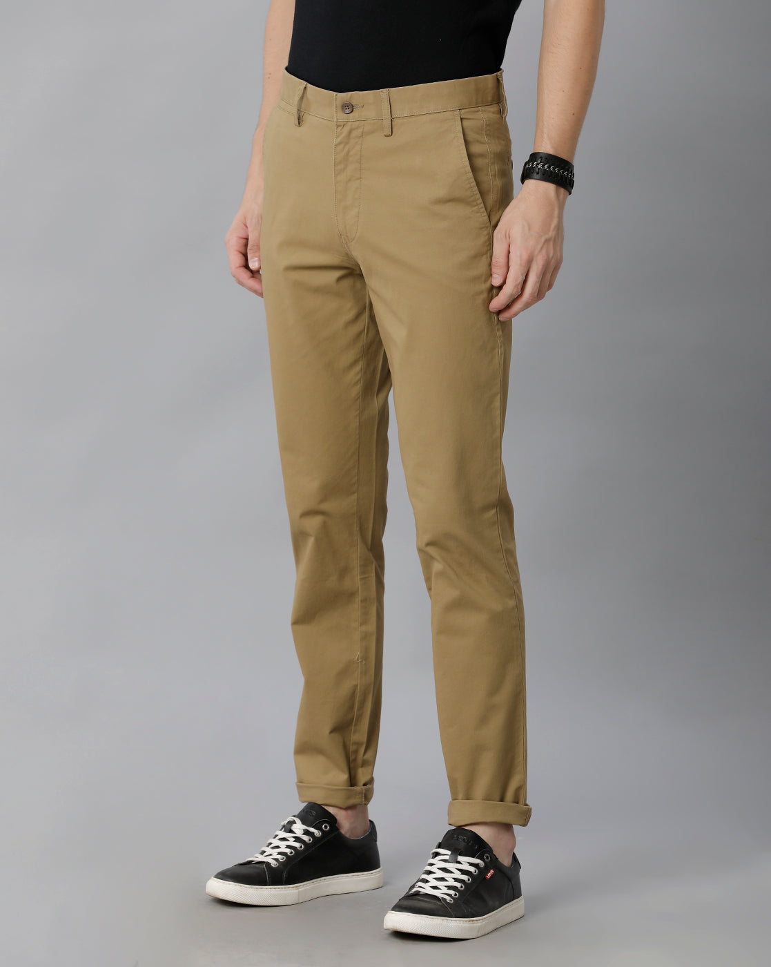 Cappuccino Solid Casual Cotton Trouser - Double Two