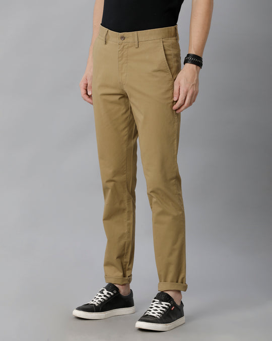 Cappuccino Solid Casual Cotton Trouser