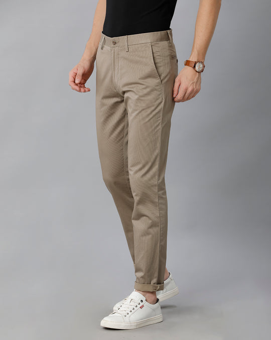 Dark Sand Solid Casual Cotton Trouser