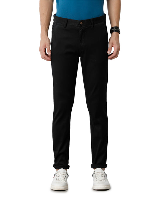 Solid Black Casual Cotton Trouser