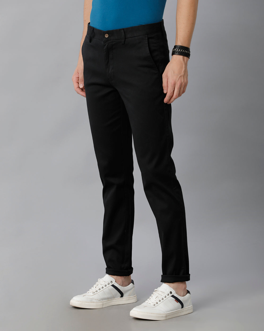 Solid Black Casual Cotton Trouser - Double Two