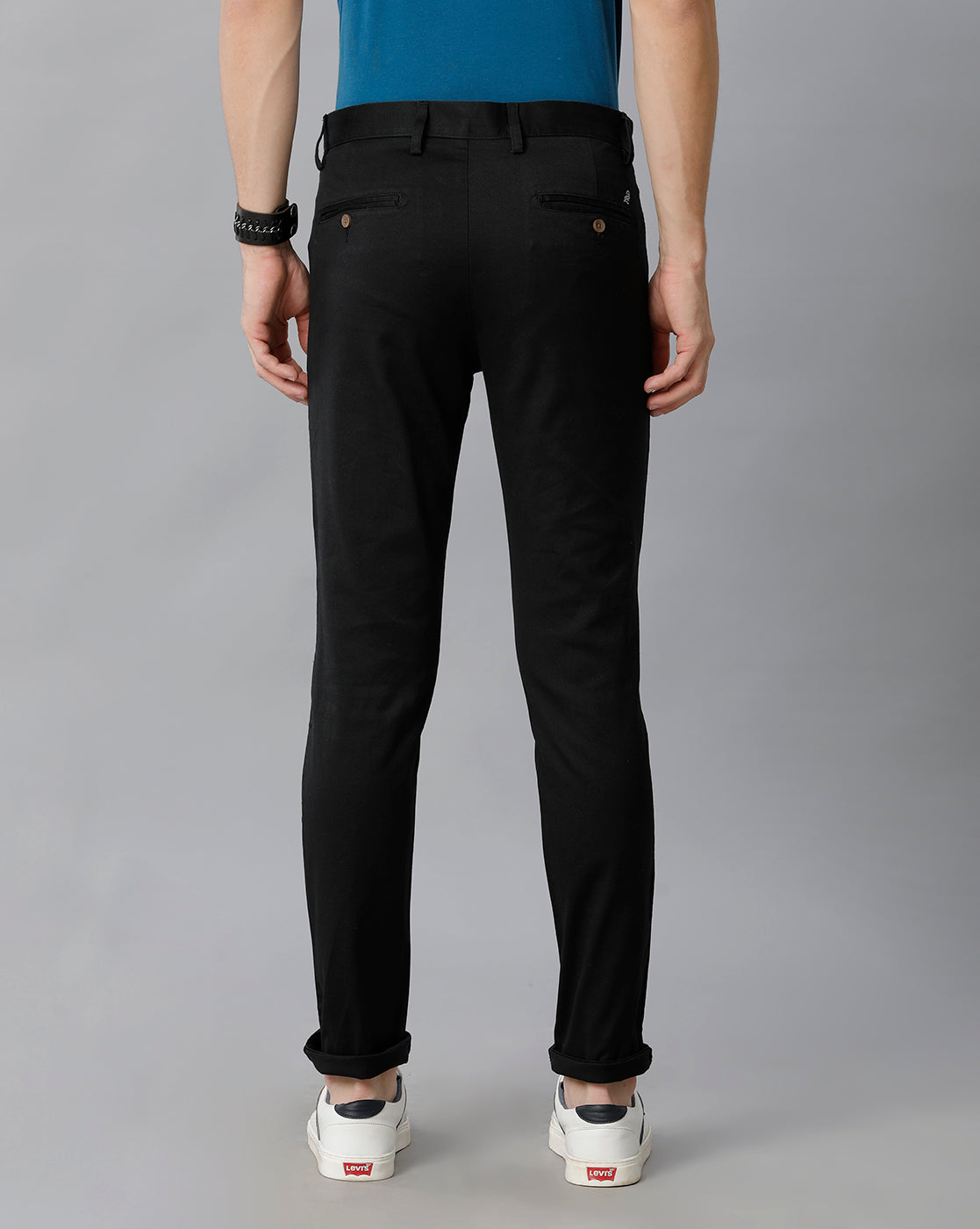 Solid Black Casual Cotton Trouser - Double Two