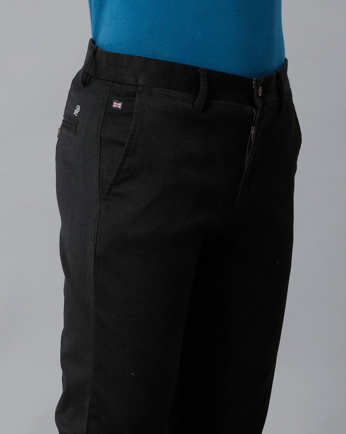 Solid Black Casual Cotton Trouser - Double Two