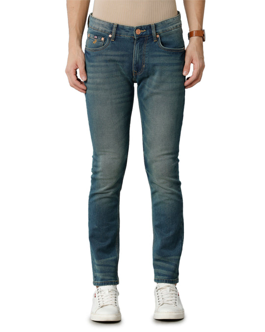 Mid Blue Whisker Brushed Tinted Casual Denim