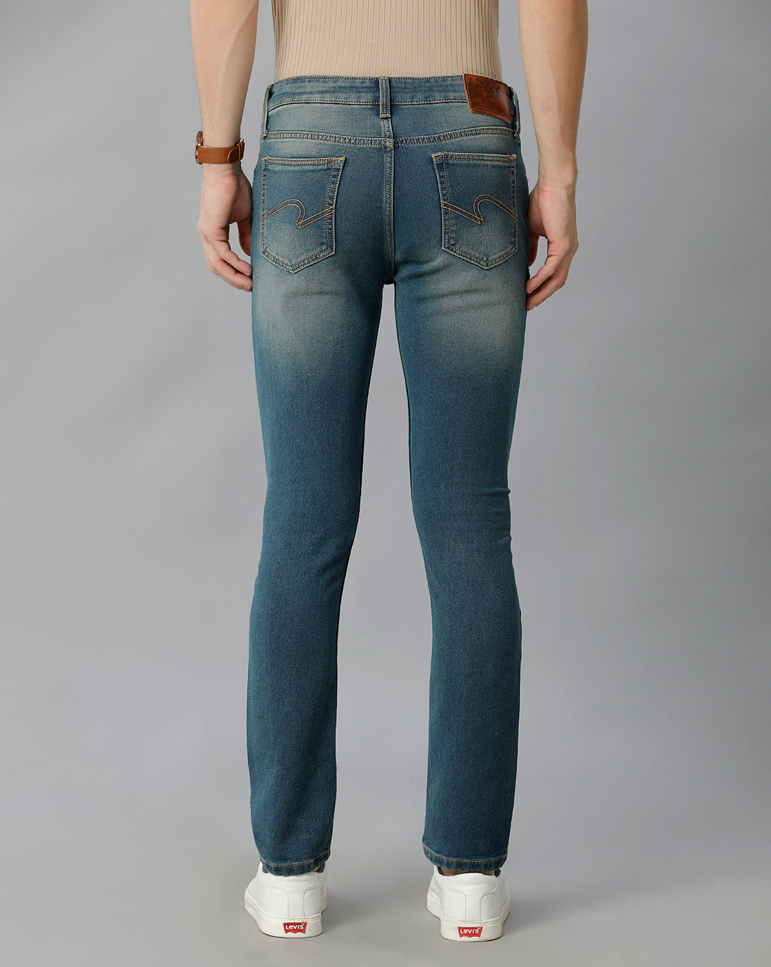 Mid Blue Whisker Brushed Tinted Casual Denim - Double Two