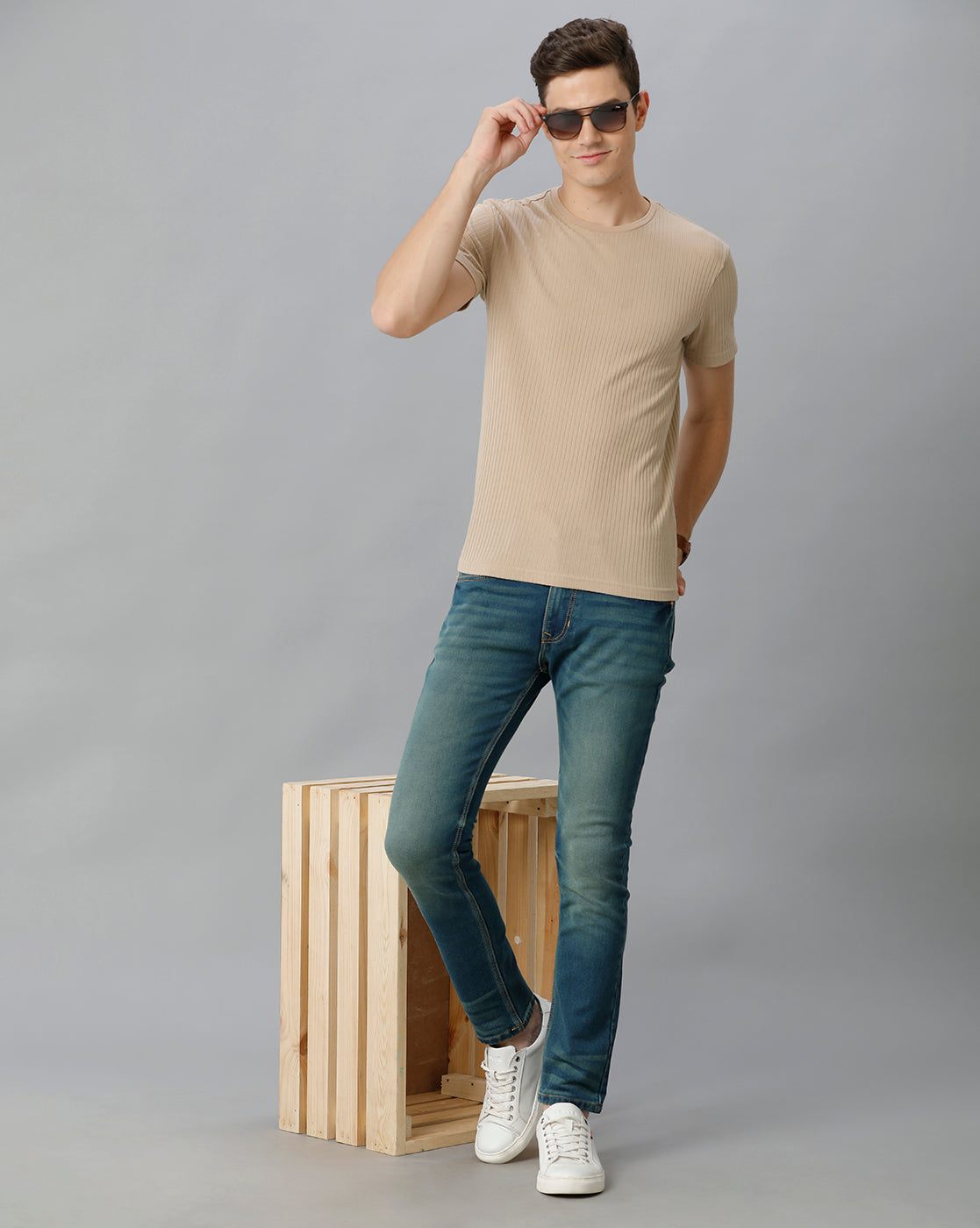 Mid Blue Whisker Brushed Tinted Casual Denim - Double Two