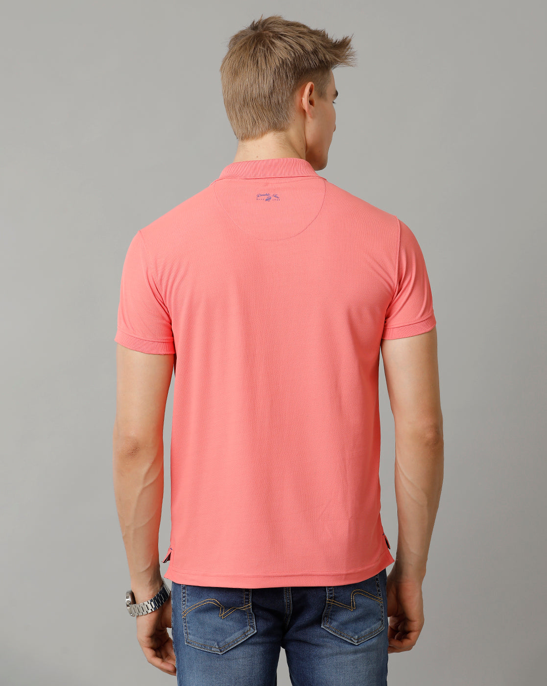 Double Two Pink  Solid Polo Half Sleeve T-Shirt