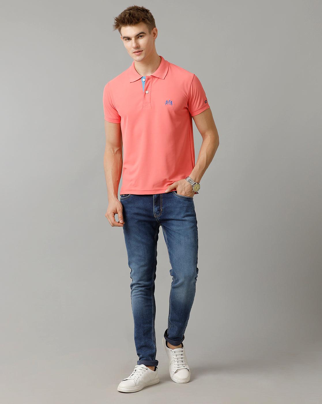 Double Two Pink  Solid Polo Half Sleeve T-Shirt