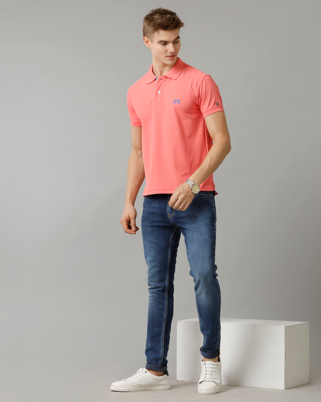 Double Two Pink  Solid Polo Half Sleeve T-Shirt