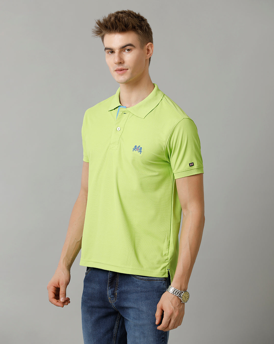 Double Two Lemon Green  Solid Polo Half Sleeve T-Shirt