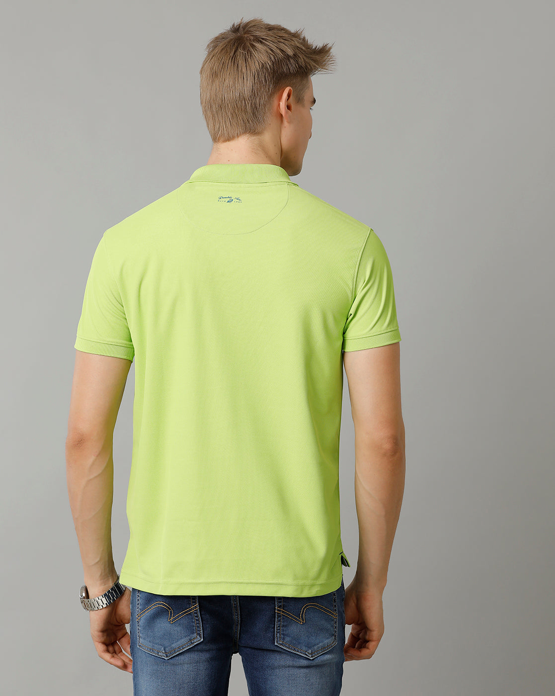 Double Two Lemon Green  Solid Polo Half Sleeve T-Shirt