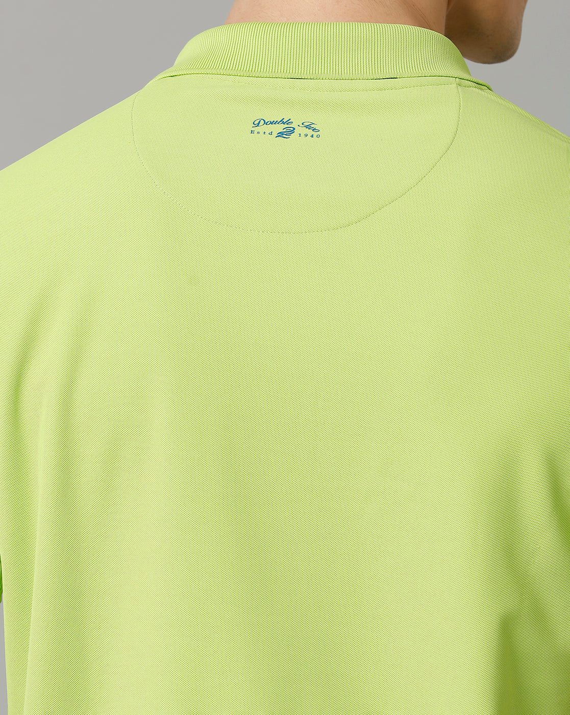 Double Two Lemon Green  Solid Polo Half Sleeve T-Shirt