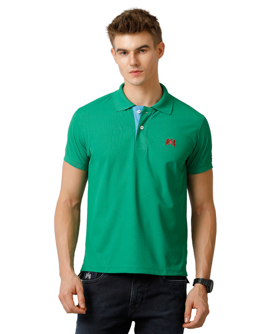 Double Two Parrot Green  Solid Polo Half Sleeve T-Shirt
