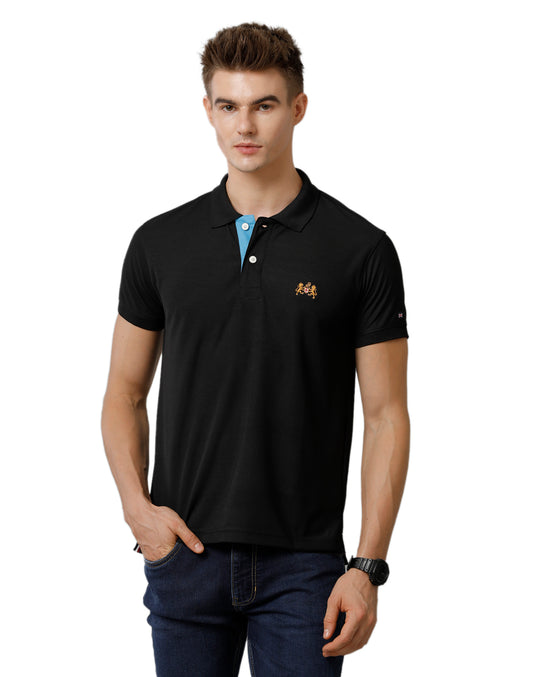 Double Two Black  Solid Polo Half Sleeve T-Shirt