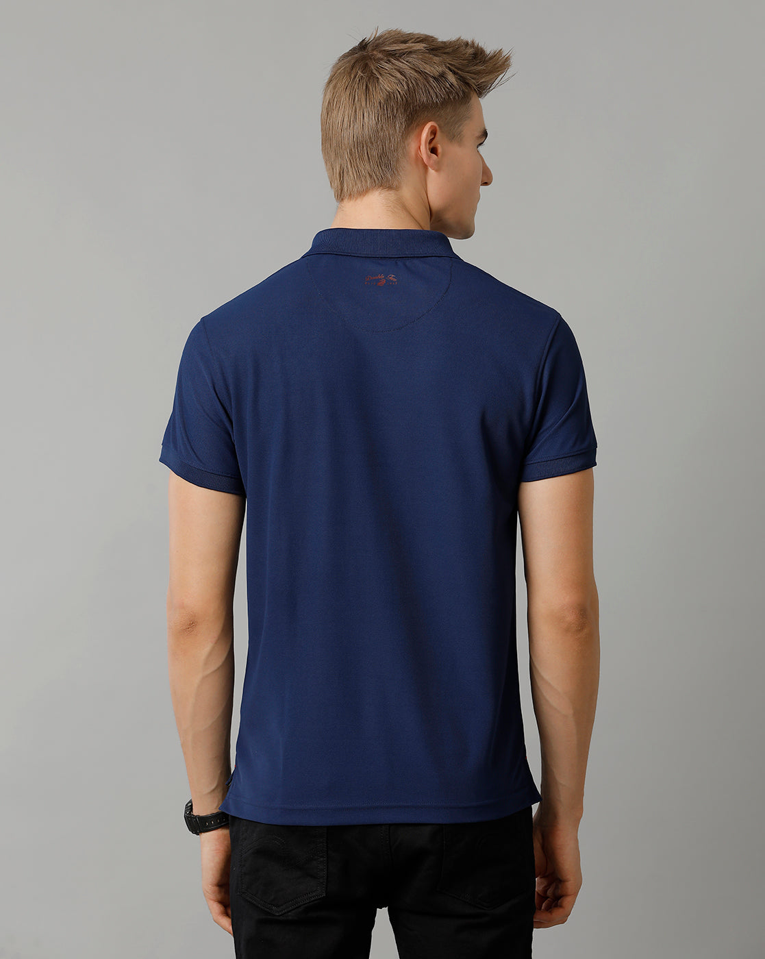 Double Two Navy  Solid Polo Half Sleeve T-Shirt