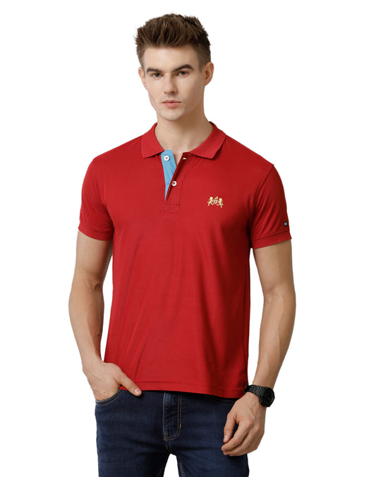 Double Two Red  Solid Polo Half Sleeve T-Shirt