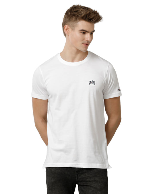 Double Two White Solid Crew Neck Half Sleeve T-Shirt