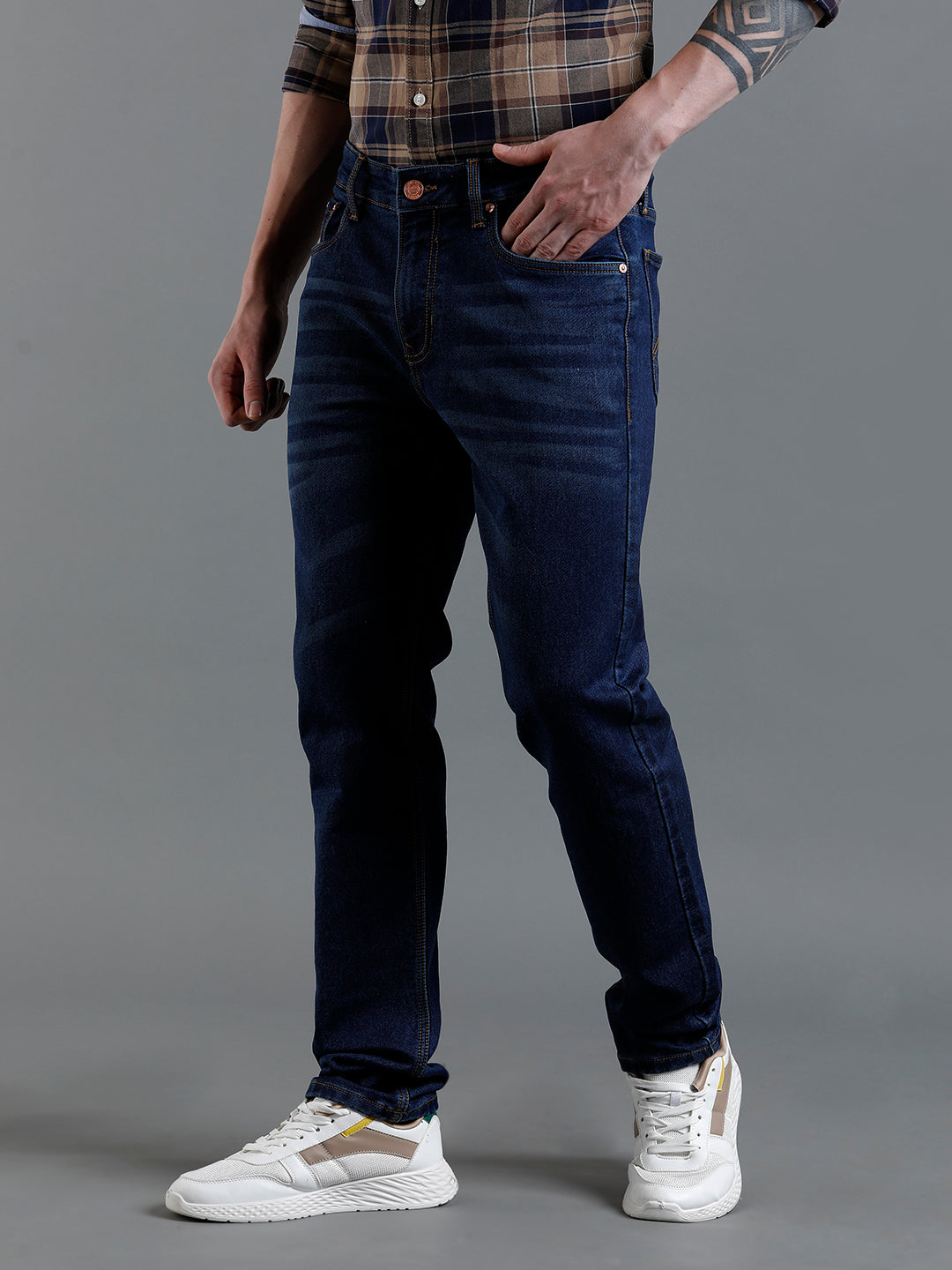Men Solid  Whisker Dark Blue Denim