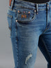 Men Solid Blue Distressed Denim
