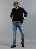 Men Solid Blue Distressed Denim