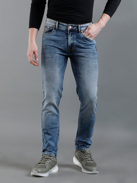 Men Solid Blue Denim