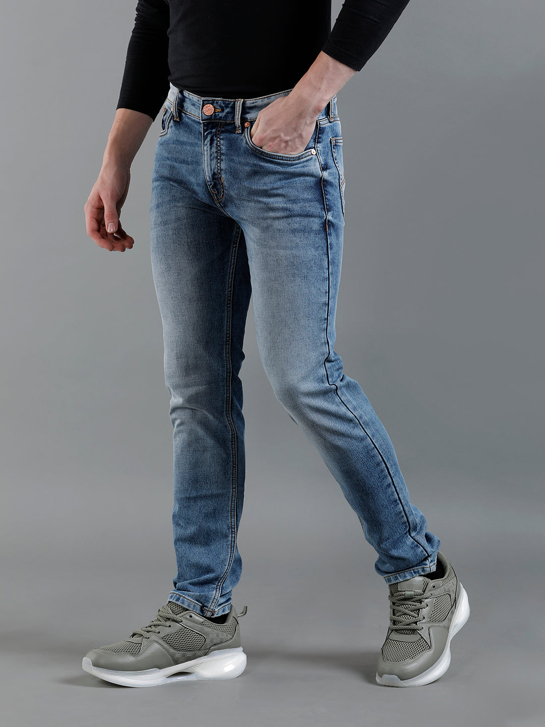 Men Solid Blue Denim
