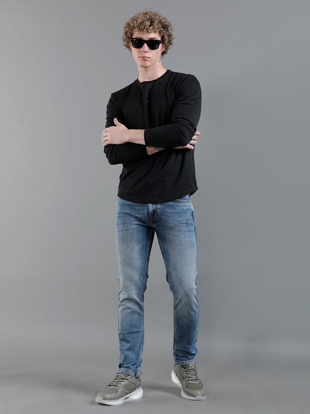 Men Solid Blue Denim