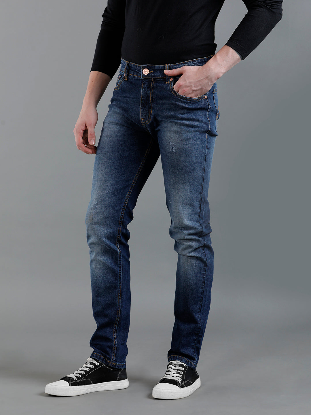 Men Solid Cat Scratch Blue Denim