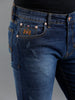 Men Solid Cat Scratch Blue Denim