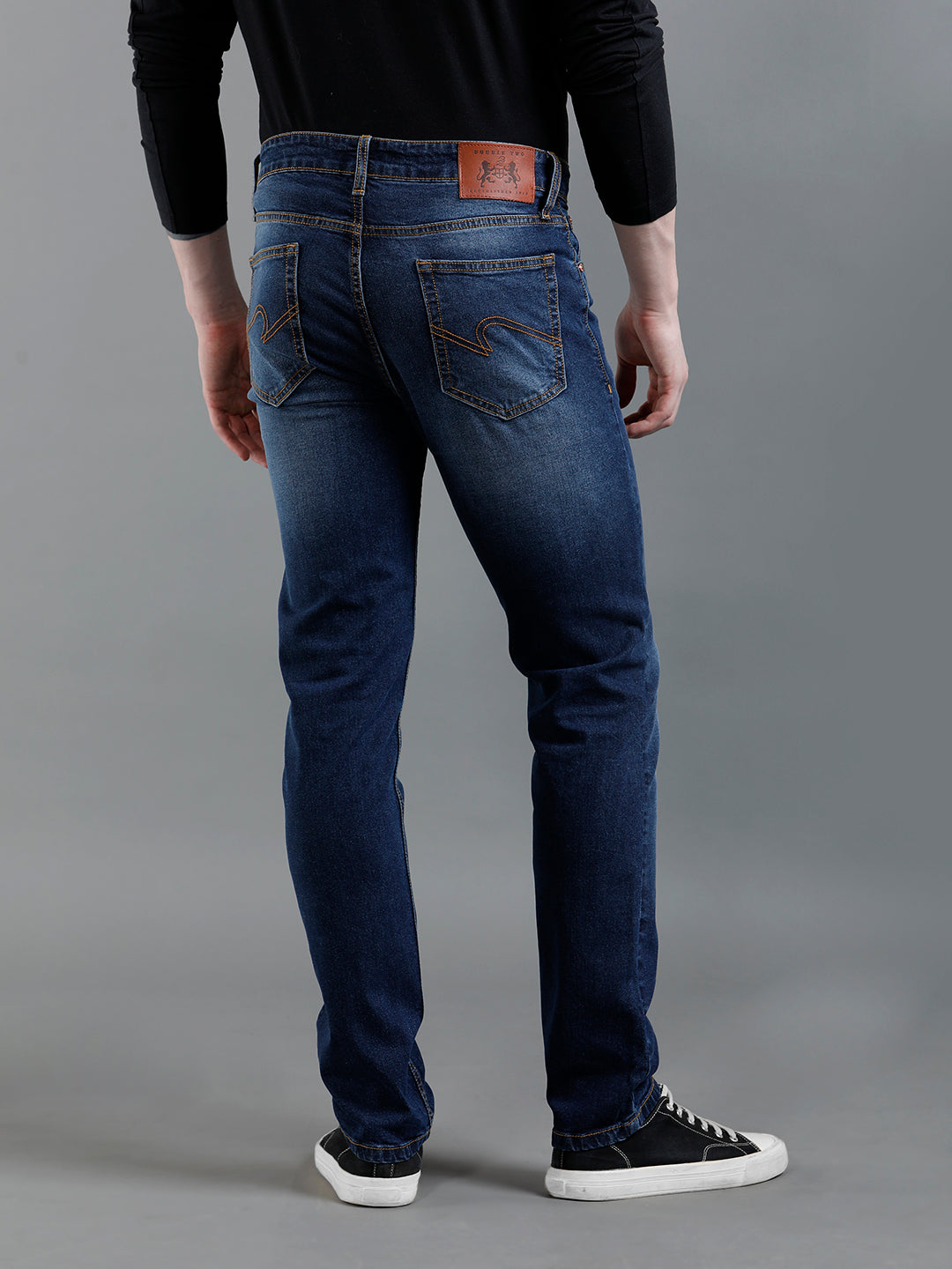 Men Solid Cat Scratch Blue Denim