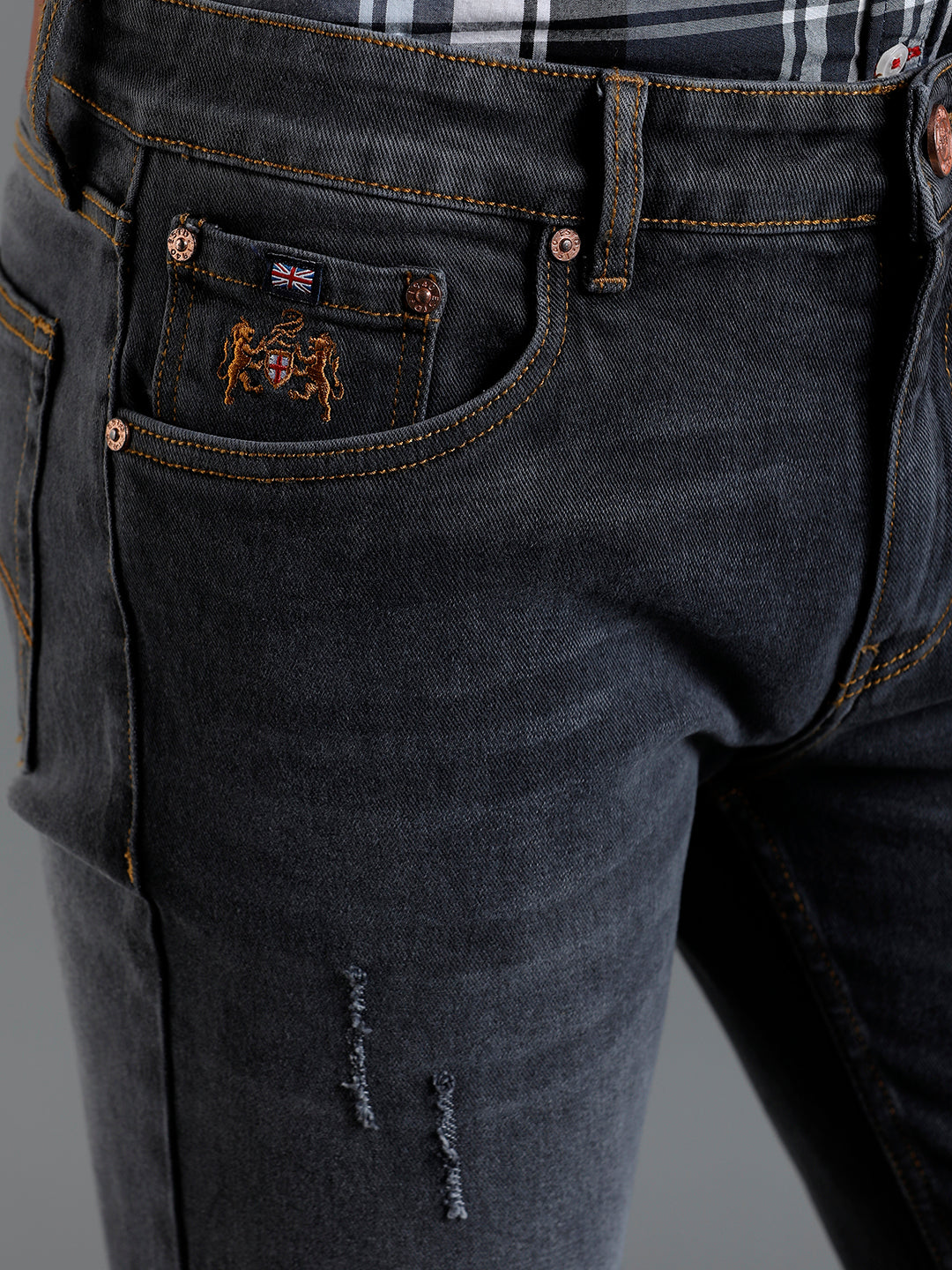 Men Solid Distressed Black Denim