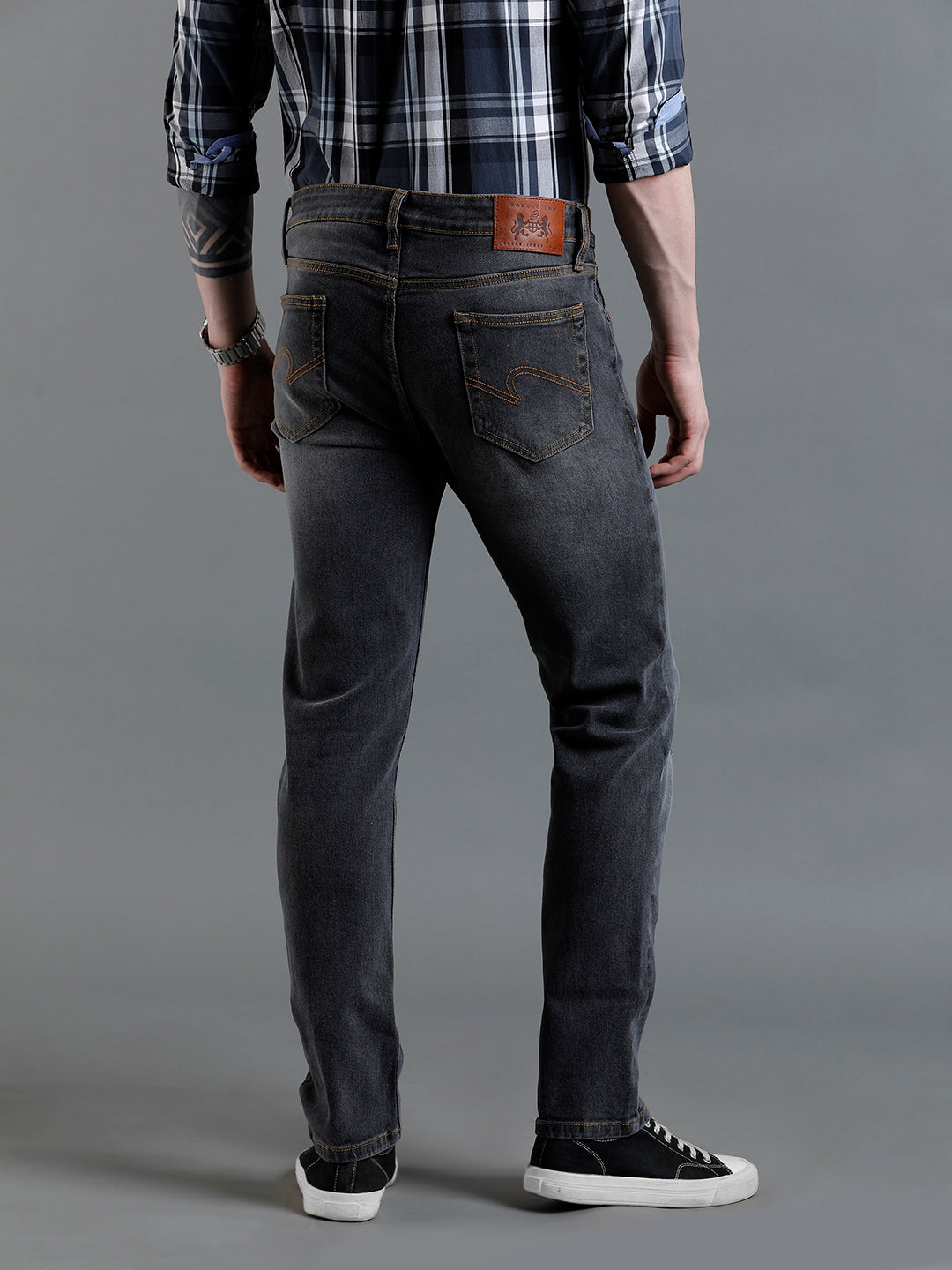 Men Solid Distressed Black Denim