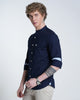 Mens Mandarin Collar Long Sleeves Solid Navy Shirt