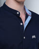 Mens Mandarin Collar Long Sleeves Solid Navy Shirt
