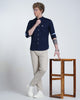 Mens Mandarin Collar Long Sleeves Solid Navy Shirt
