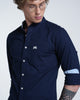 Mens Mandarin Collar Long Sleeves Solid Navy Shirt