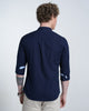 Mens Mandarin Collar Long Sleeves Solid Navy Shirt