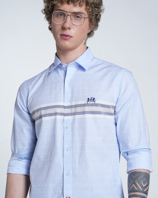 Mens Pointed Collar Long Sleeves Engineering Stripe Shirt