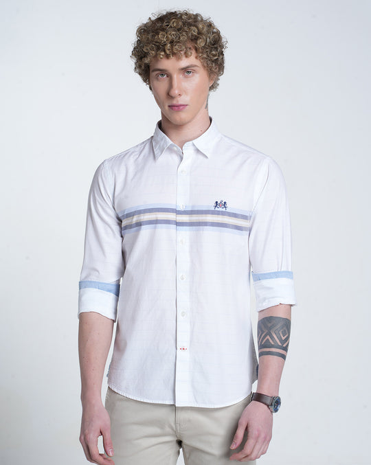 Mens Pointed Collar Long Sleeves Engineering Stripe Shirt