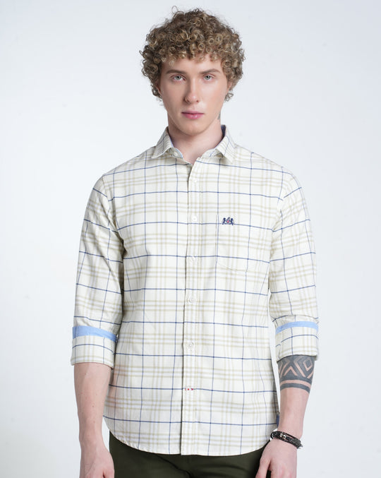 Mens Pointed Collar Long Sleeves Checks Shirt