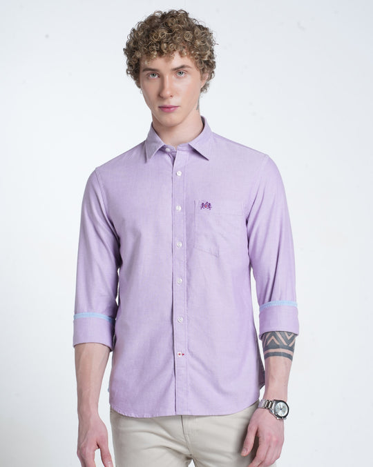 Mens Pointed Collar Long Sleeves Solid Shirt