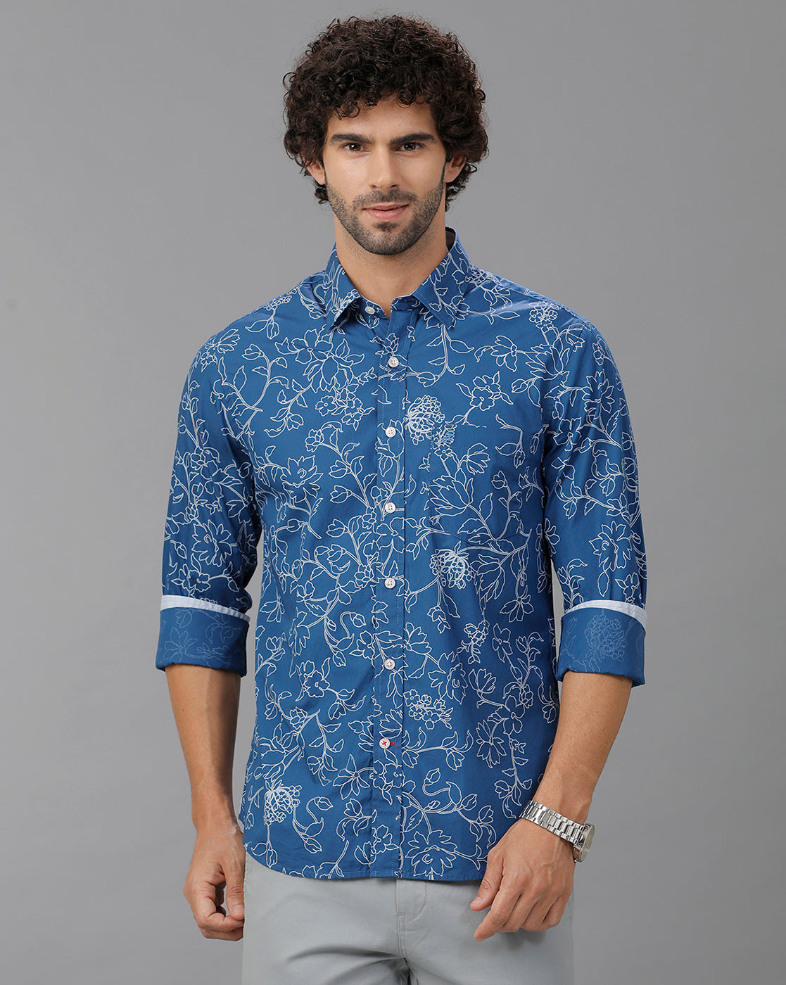 Royal Blue Printed Cotton Shirt