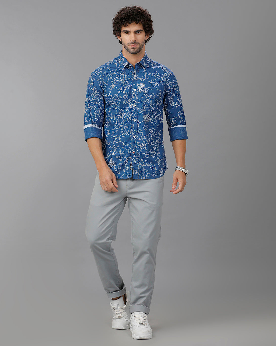 Royal Blue Printed Cotton Shirt