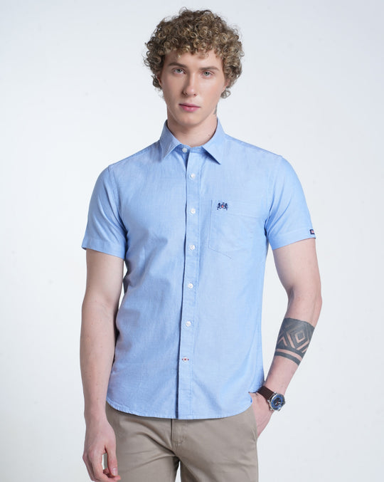 Mens Pointed Collar Half Sleeves Solid Shirt
