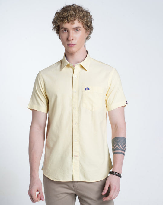 Mens Pointed Collar Half Sleeves Solid Shirt