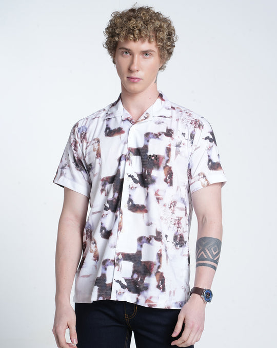 Mens Resort Collar Short Sleeves Printed Shirt