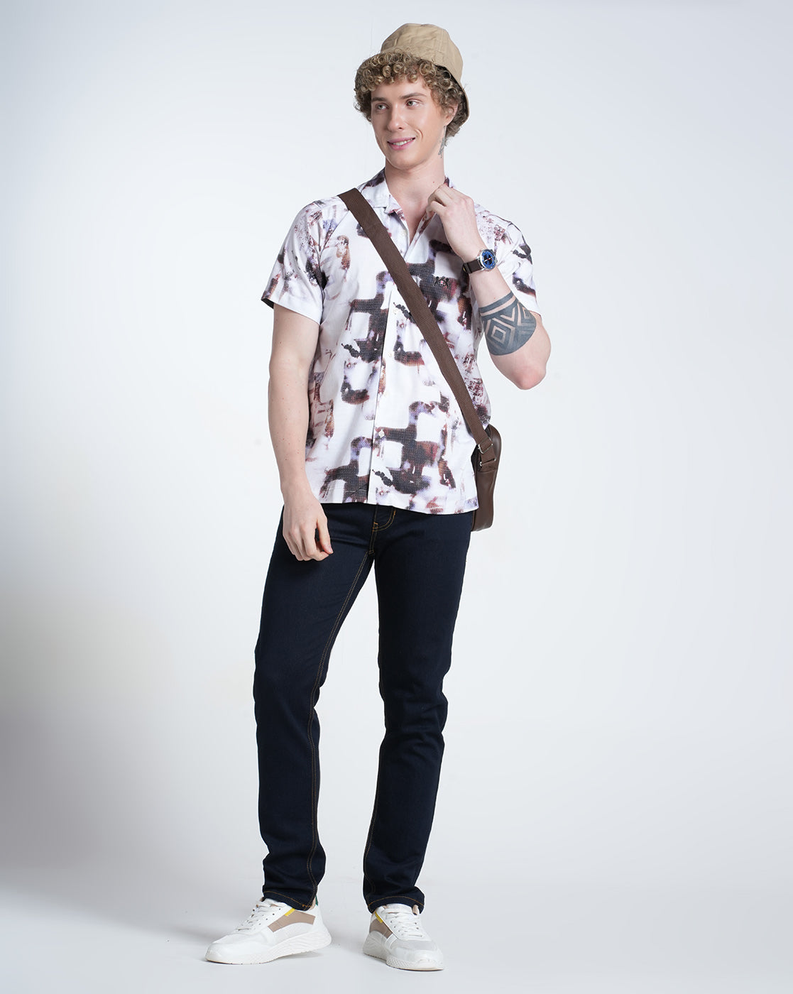 Mens Resort Collar Short Sleeves Printed Shirt