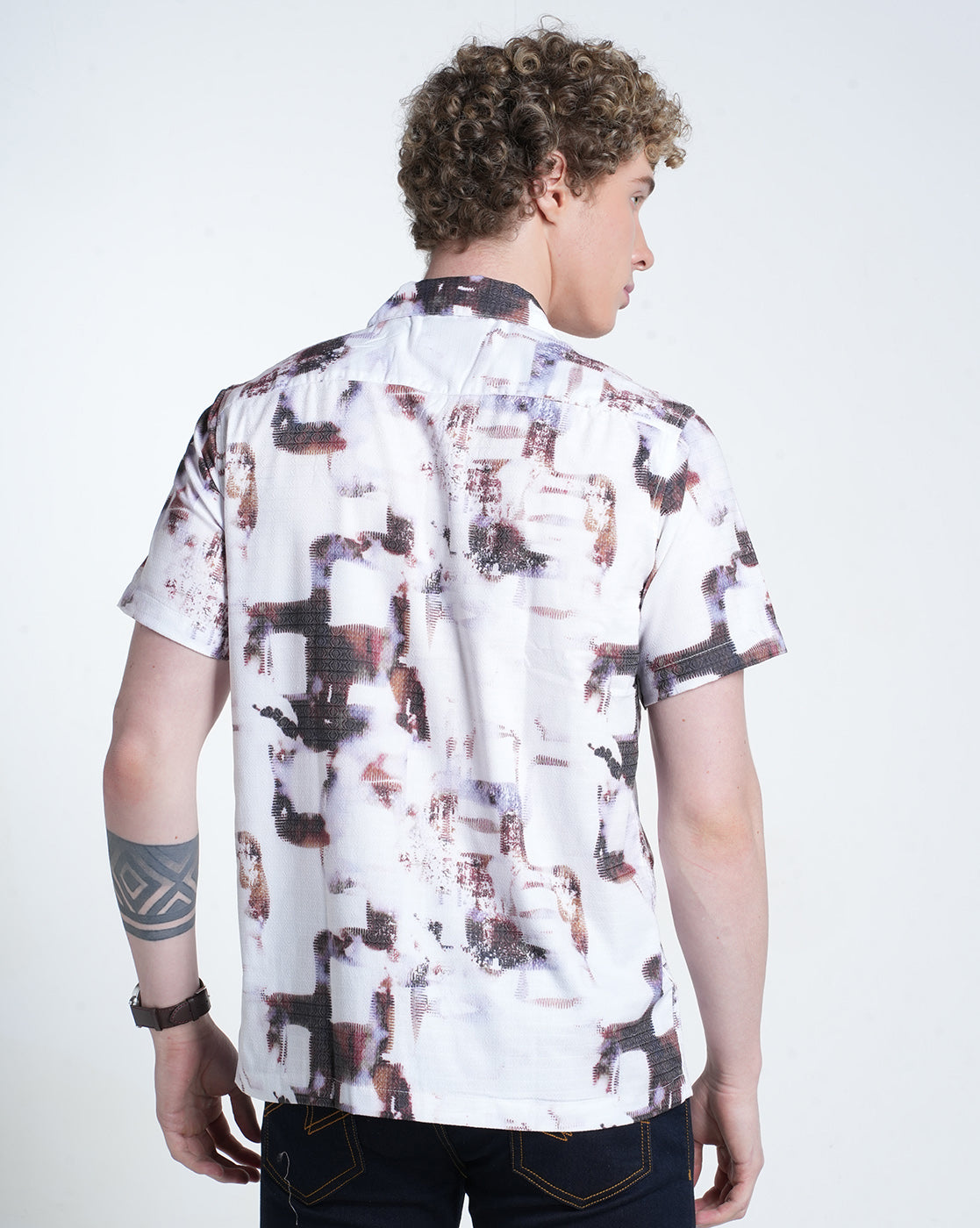 Mens Resort Collar Short Sleeves Printed Shirt