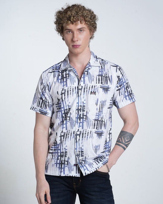 Mens Resort Collar Short Sleeves Printed Shirt