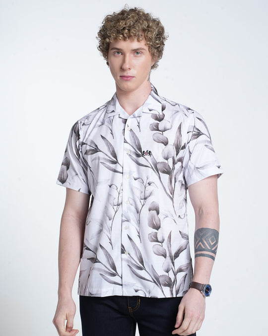 Mens Resort Collar Short Sleeves Printed Shirt
